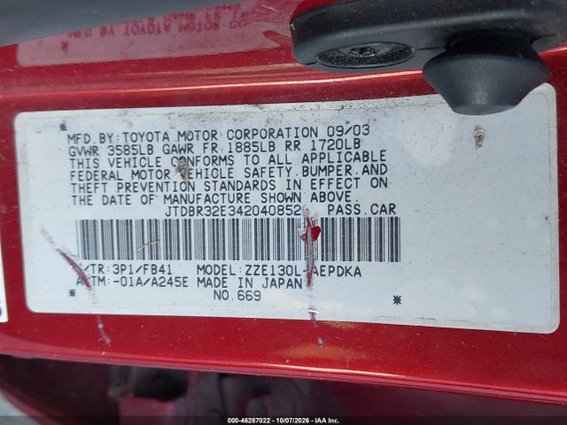 Продажа на аукционе авто 2004 Toyota Corolla Ce, vin: JTDBR32E342040852, номер лота: 46287022