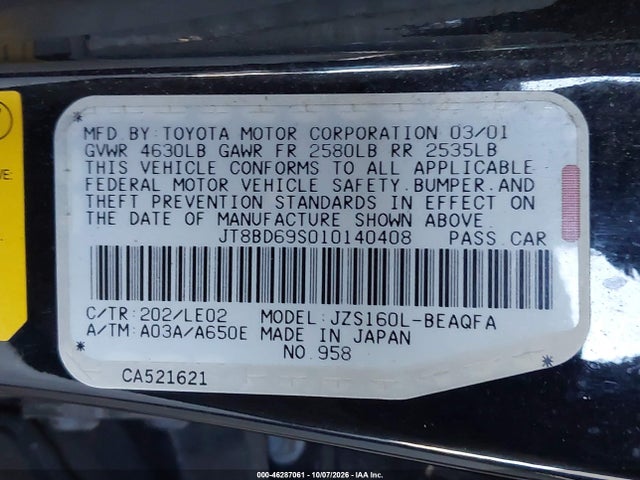 Продажа на аукционе авто 2001 Lexus Gs 300, vin: JT8BD69S010140408, номер лота: 46287061