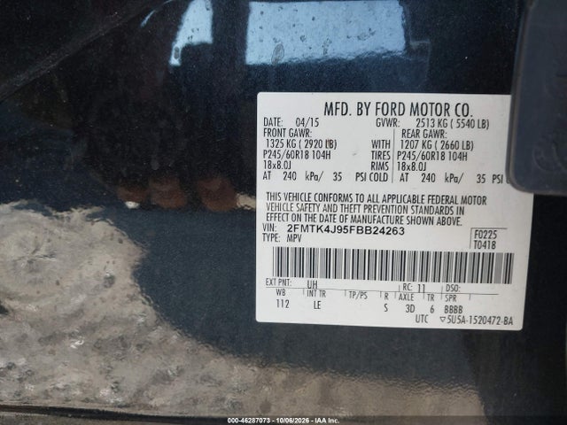 Ford EDGE SEL 2015 2FMTK4J95FBB24263 Image 9