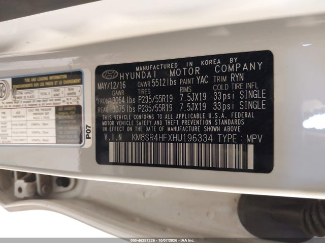 Hyundai Santa Fe Limited Ultimate 2017 KM8SR4HFXHU196334 Image 9