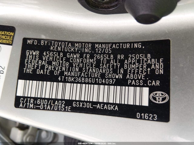 46287236 :رقم المزاد ، 4T1BK36B86U104097 vin ، 2006 Toyota Avalon Xls مزاد بيع