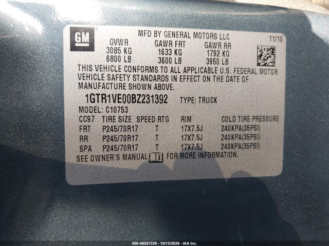 Продажа на аукционе авто 2011 Gmc Sierra 1500 Sle, vin: 1GTR1VE00BZ231392, номер лота: 46287239