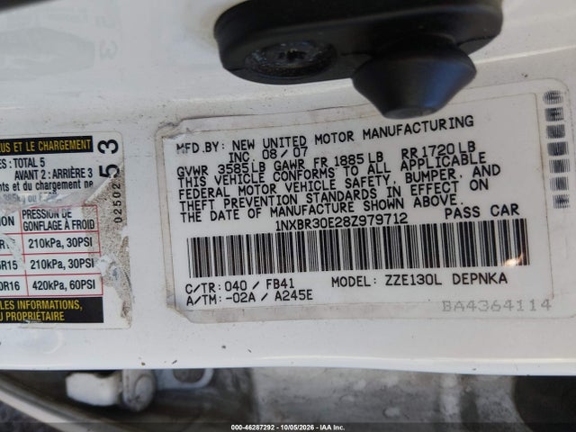 46287292 :رقم المزاد ، 1NXBR30E28Z979712 vin ، 2008 Toyota Corolla Le مزاد بيع