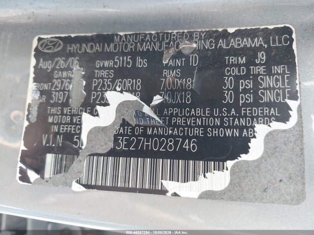 Продажа на аукционе авто 2007 Hyundai Santa Fe Limited/se, vin: 5NMSH13E27H028746, номер лота: 46287294