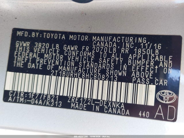2T1BURHE8HC808213 Toyota COROLLA LE