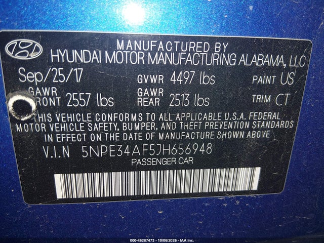 46287473 :رقم المزاد ، 5NPE34AF5JH656948 vin ، 2018 Hyundai Sonata Sport مزاد بيع