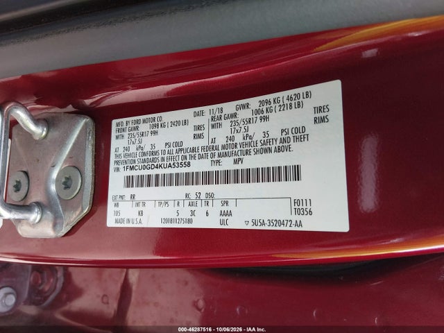 2019 Ford Escape Se მანქანა იყიდება აუქციონზე, vin: 1FMCU0GD4KUA53558, აუქციონის ნომერი: 46287516