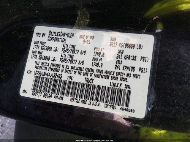 2004 Dodge Ram 1500 Slt/laramie მანქანა იყიდება აუქციონზე, vin: 1D7HU18N44J152463, აუქციონის ნომერი: 46287525