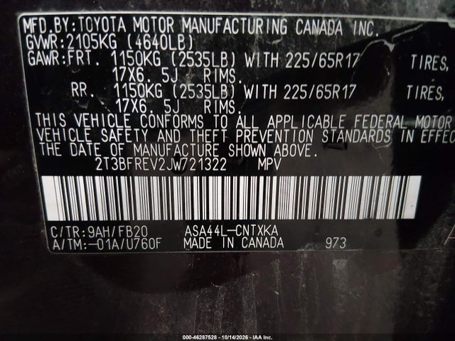 Продаж на аукціоні авто 2018 Toyota Rav4 Le, vin: 2T3BFREV2JW721322, номер лоту: 46287528