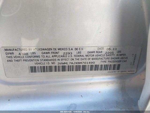 Продаж на аукціоні авто 2011 Volkswagen Jetta Sportwagen 2.0l Tdi, vin: 3VWML7AJXBM701490, номер лоту: 46287538
