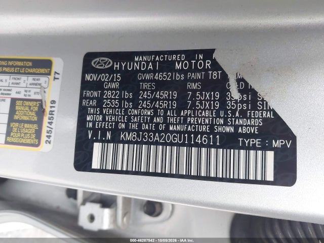 Продаж на аукціоні авто 2016 Hyundai Tucson Sport, vin: KM8J33A20GU114611, номер лоту: 46287542
