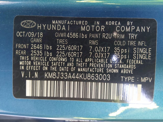 Продажа на аукционе авто 2019 Hyundai Tucson Value, vin: KM8J33A44KU863003, номер лота: 46287558