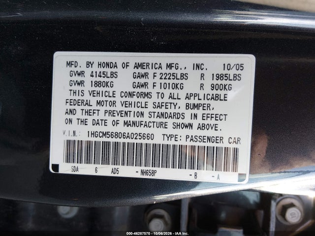 Продаж на аукціоні авто 2006 Honda Accord 2.4 Ex, vin: 1HGCM56806A025660, номер лоту: 46287570