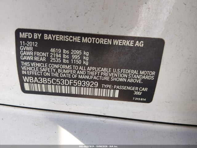 46287615 :رقم المزاد ، WBA3B5C53DF593929 vin ، 2013 Bmw 328i Xdrive مزاد بيع