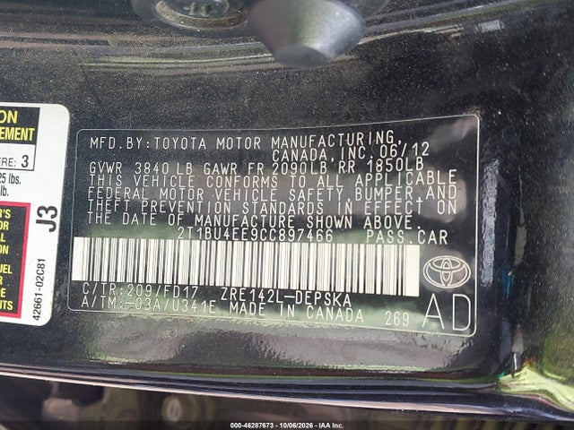 Aukcja sprzedaży 2012 Toyota Corolla S, vin: 2T1BU4EE9CC897466, numer aukcji: 46287673