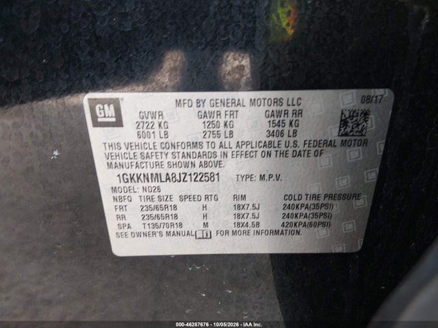 2018 Gmc Acadia Slt-1 მანქანა იყიდება აუქციონზე, vin: 1GKKNMLA8JZ122581, აუქციონის ნომერი: 46287676