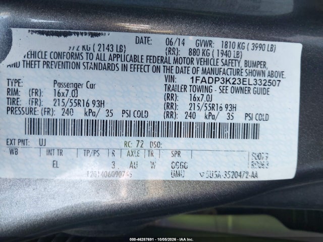 Продажа на аукционе авто 2014 Ford Focus Se, vin: 1FADP3K23EL332507, номер лота: 46287691