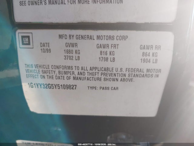 Продаж на аукціоні авто 2000 Chevrolet Corvette, vin: 1G1YY32G5Y5109827, номер лоту: 46287718