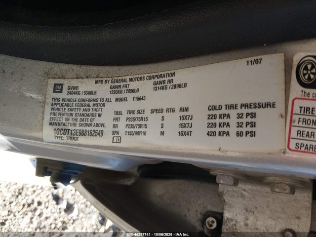 46287741 :رقم المزاد ، 1GCDT13E988162549 vin ، 2008 Chevrolet Colorado Lt مزاد بيع