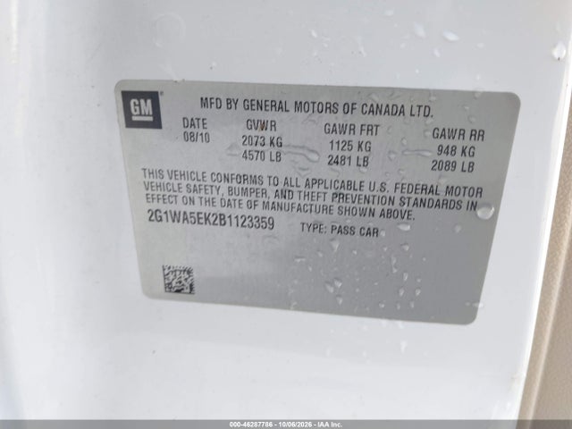 Aukcja sprzedaży 2011 Chevrolet Impala Ls, vin: 2G1WA5EK2B1123359, numer aukcji: 46287786