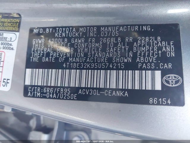 Aukcja sprzedaży 2005 Toyota Camry Le, vin: 4T1BE32K95U574215, numer aukcji: 46287797