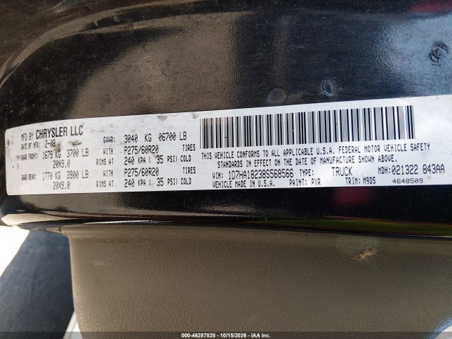 Продаж на аукціоні авто 2008 Dodge Ram 1500 Slt, vin: 1D7HA18238S568566, номер лоту: 46287828