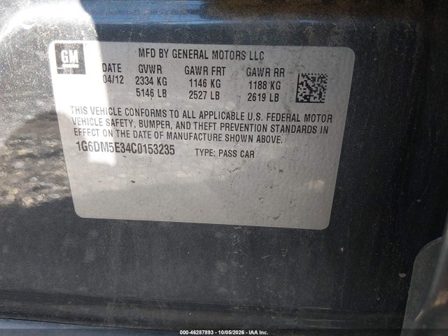 2012 Cadillac Cts Performance მანქანა იყიდება აუქციონზე, vin: 1G6DM5E34C0153235, აუქციონის ნომერი: 46287893