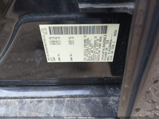 2010 Nissan Maxima 3.5 S მანქანა იყიდება აუქციონზე, vin: 1N4AA5AP7AC860963, აუქციონის ნომერი: 46287895
