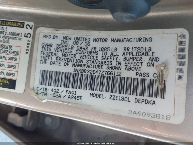 Aukcja sprzedaży 2007 Toyota Corolla Ce, vin: 1NXBR32E47Z766112, numer aukcji: 46287979