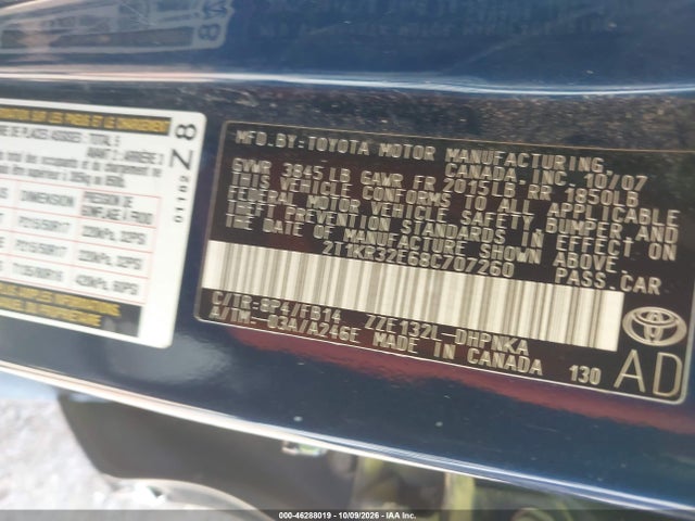 Aukcja sprzedaży 2008 Toyota Matrix Xr, vin: 2T1KR32E68C707260, numer aukcji: 46288019