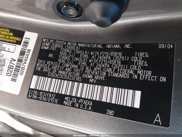 Продажа на аукционе авто 2005 Toyota Sienna Le, vin: 5TDZA23C35S232165, номер лота: 46288057
