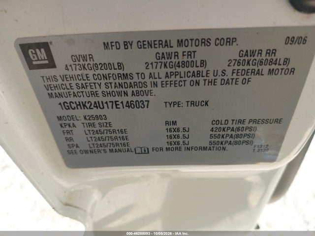 46288093 :رقم المزاد ، 1GCHK24U17E146037 vin ، 2007 Chevrolet Silverado 2500hd Classic Work Truck مزاد بيع