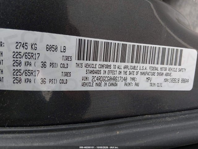 Продаж на аукціоні авто 2017 Dodge Grand Caravan Sxt, vin: 2C4RDGCG0HR617140, номер лоту: 46288101