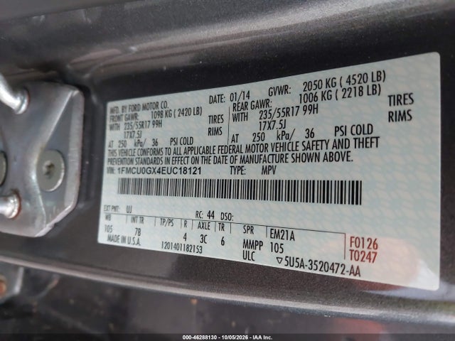 Aukcja sprzedaży 2014 Ford Escape Se, vin: 1FMCU0GX4EUC18121, numer aukcji: 46288130