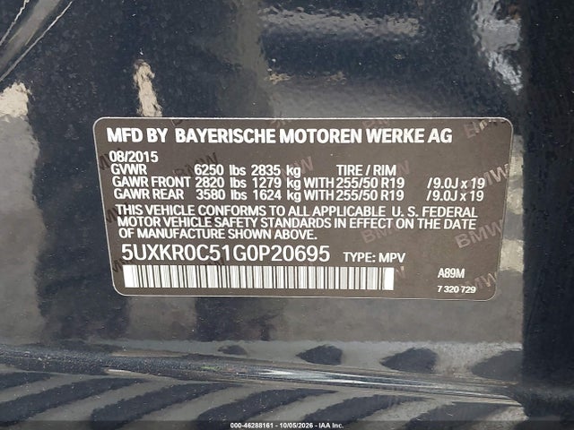 2016 Bmw X5 Xdrive35i მანქანა იყიდება აუქციონზე, vin: 5UXKR0C51G0P20695, აუქციონის ნომერი: 46288161