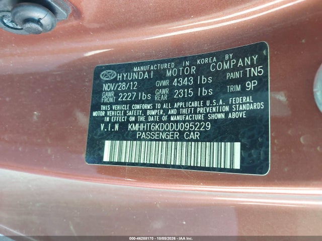 Продажа на аукционе авто 2013 Hyundai Genesis 2.0t Premium, vin: KMHHT6KD0DU095229, номер лота: 46288170