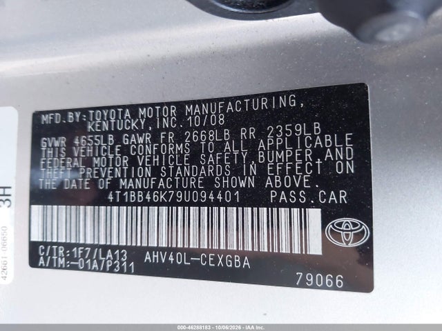 46288183 :رقم المزاد ، 4T1BB46K79U094401 vin ، 2009 Toyota Camry Hybrid مزاد بيع