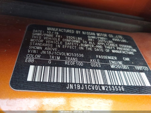 2020 Nissan Rogue Sport S Fwd Xtronic Cvt მანქანა იყიდება აუქციონზე, vin: JN1BJ1CV0LW253536, აუქციონის ნომერი: 46288193