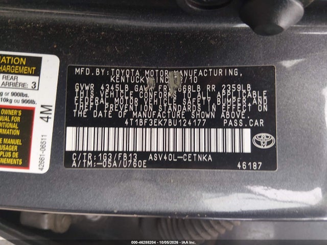 Продажа на аукционе авто 2011 Toyota Camry Le, vin: 4T1BF3EK7BU124177, номер лота: 46288204