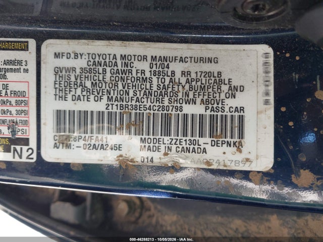 Продаж на аукціоні авто 2004 Toyota Corolla Le, vin: 2T1BR38E54C280798, номер лоту: 46288213