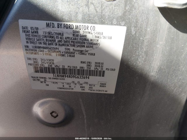 Продажа на аукционе авто 2009 Lincoln Mks, vin: 1LNHM94R09G632694, номер лота: 46288215