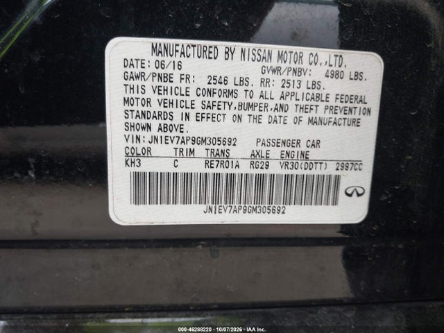 Продаж на аукціоні авто 2016 Infiniti Q50 3.0t Premium, vin: JN1EV7AP9GM305692, номер лоту: 46288220