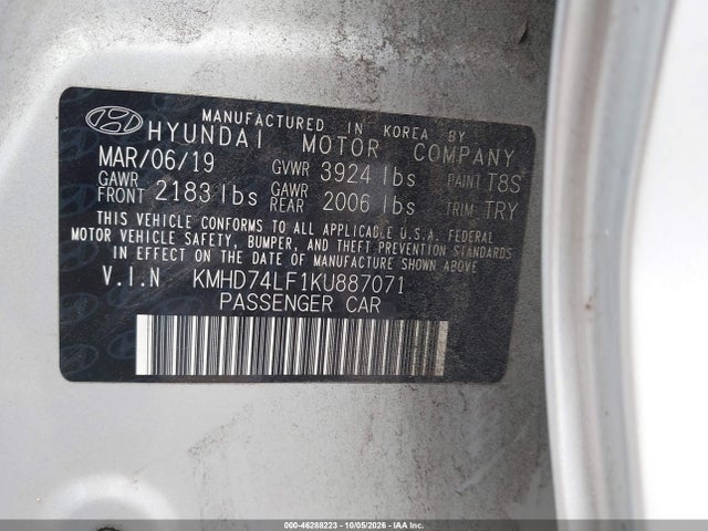 Продаж на аукціоні авто 2019 Hyundai Elantra Se, vin: KMHD74LF1KU887071, номер лоту: 46288223