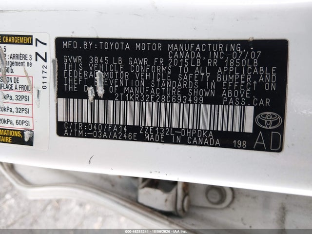 46288241 :رقم المزاد ، 2T1KR32E28C693499 vin ، 2008 Toyota Matrix مزاد بيع