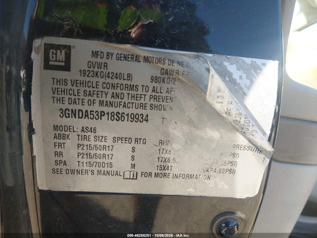 Aukcja sprzedaży 2008 Chevrolet Hhr Lt, vin: 3GNDA53P18S619934, numer aukcji: 46288251