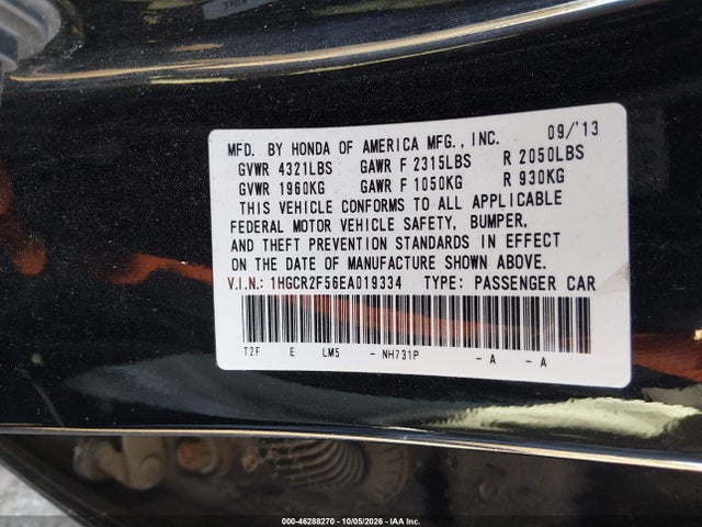 46288270 :رقم المزاد ، 1HGCR2F56EA019334 vin ، 2014 Honda Accord Sport مزاد بيع
