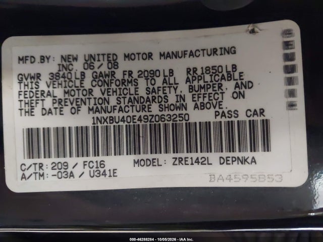 Продаж на аукціоні авто 2009 Toyota Corolla Xle, vin: 1NXBU40E49Z063250, номер лоту: 46288284