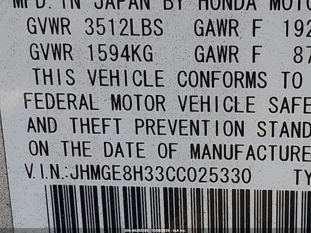 2012 Honda Fit მანქანა იყიდება აუქციონზე, vin: JHMGE8H33CC025330, აუქციონის ნომერი: 46288285