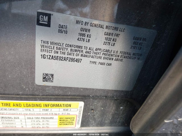 46288291 :رقم المزاد ، 1G1ZA5E02AF286497 vin ، 2010 Chevrolet Malibu Ls مزاد بيع