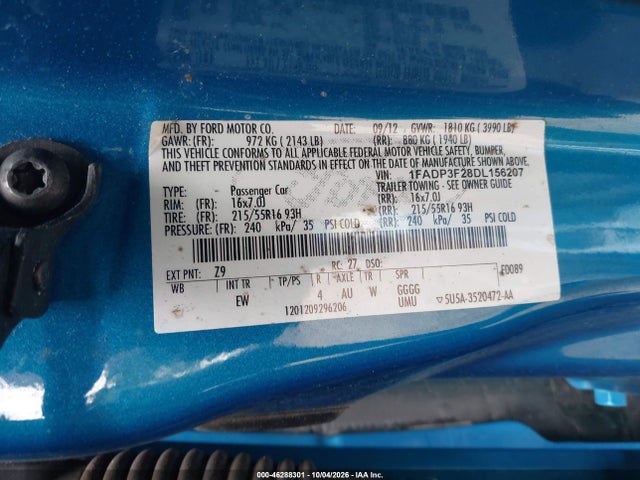 46288301 :رقم المزاد ، 1FADP3F28DL156207 vin ، 2013 Ford Focus Se مزاد بيع